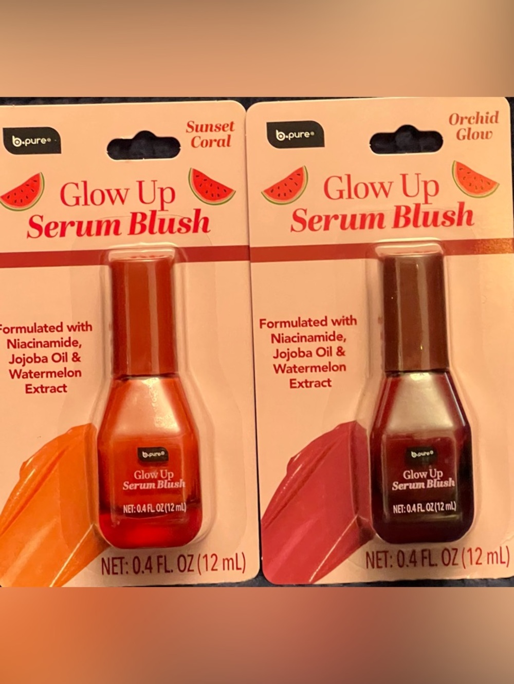 B pure Glow Up Serum Blush - Sunset Coral/ Orchid coral.
